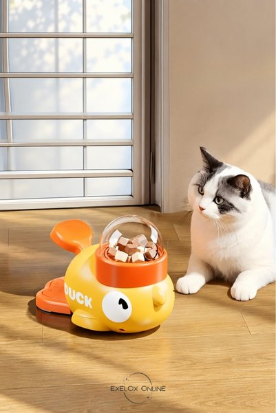 Exelox Cute Duck Cat Dog Treat Dispensing Intelligence Toy Interactive Treat Throwing Toy