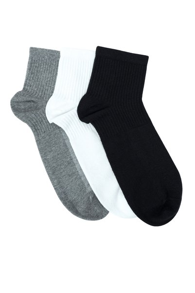 KNITON Short Socks Plain Combed Cotton Men's Short Socks 3 Pairs Pack Seamless Toe Socks K.Konç Combed Cotton Men's Socks 3 Pairs Pack Seamless