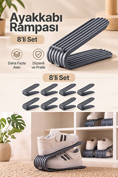KHAKMA 8-Piece Adjustable Shoe Ramp In-Cabinet Shoe Organizer