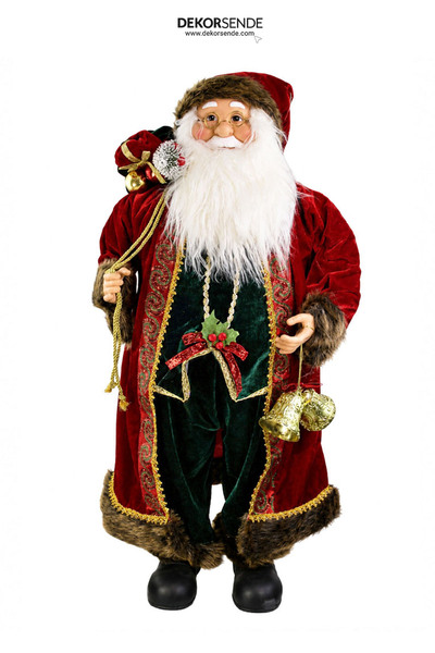 Dekorsende Christmas Santa Claus with Red and Green Fur Decoration 90 cm
