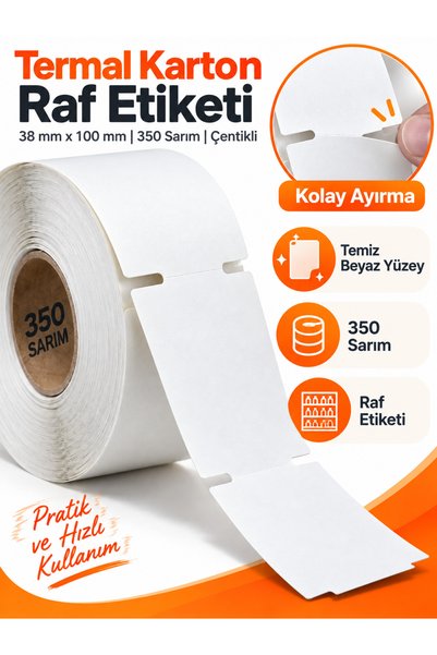 PEAKPACK 38X100 mm Thermal Cardboard Shelf Label 350 Pieces 1 Roll Notched Grocery Price Tag