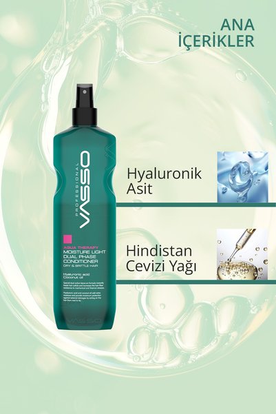 VASSO WOMEN Hindistan Cevizi Yağı Özlü Nem Yükleme Çift Fazlı Durulanmayan Sprey Krem-vasso Aqua Therapy 460 ml