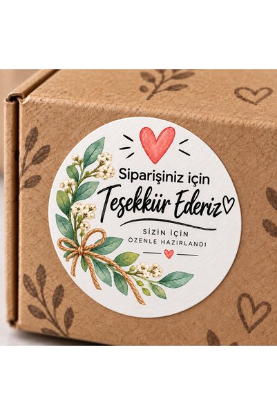 Avrupa Tedarik Siparişiniz İçin Teşekkür Ederiz Sticker 4 cm 48 Adet Çiçekli Yuvarlak Paketleme Etiketi