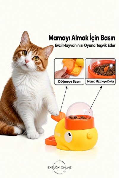 Exelox Sevimli Ördek Kedi Köpek Ödül Mamalı Zeka Oyuncağı Mama Fırlatan İnter...