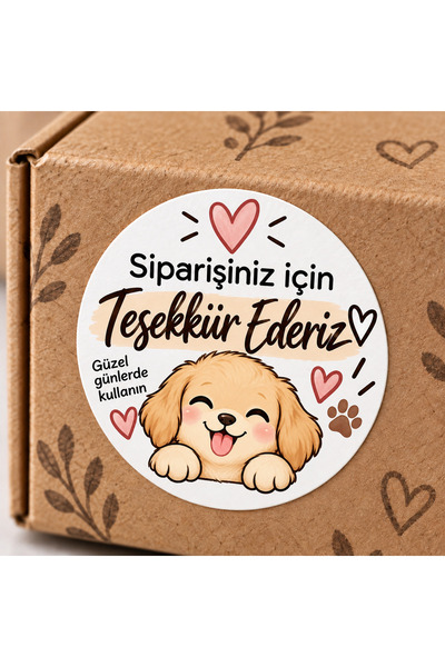 Avrupa Tedarik Siparişiniz İçin Teşekkür Ederiz Sticker - Etiket 4 cm 48 Adet Köpek Desenli Yuvarlak Paketleme Etiketi