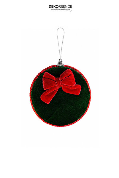 Dekorsende Christmas Ornament Candy Red Velvet Ribbon Round Green 13 cm
