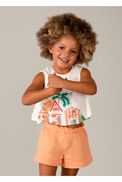 MAYORAL Girl's Sleeveless Tassel Detailed 2-Piece Top-Shorts Set 3228 Orange