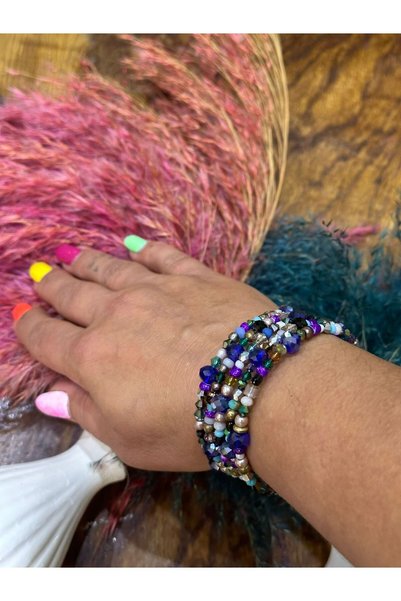 Gönülden Tasarım Colorful Wrapped Women's Bracelet with Crystal Beads