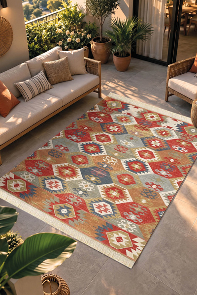 Cool Halı Lema Renkli Kilim Makinede Yıkanabilir Çift Taraflı İnce Yazlık Dok...