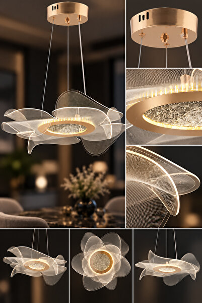 İstanbul Avize İstanbul Avize Nergis Lüx Led Gold Kumandalı 3 Renk Modern Ledli Avize