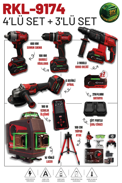 RETOOLS 7’LI SET BORDO ( 4’LÜ SET (100 NM) + 3’LÜ SET (LAZER -LAZER METRE -TR...