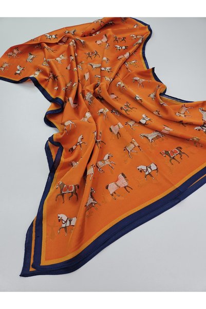 tomrisboutique Luxury Voile Silk Shawl Hijab Foulard Scarf Shawl Horse Pattern 70 X 180 cm