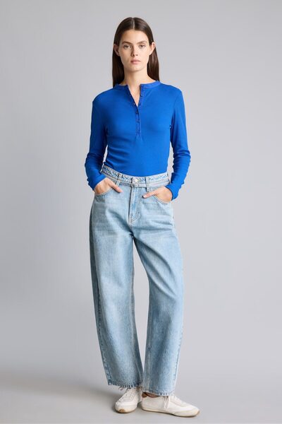 DeFacto Fitted Basic Fitilli Kaşkorse Uzun Kollu Henley Yaka Basic Tişört I5711AX26AU