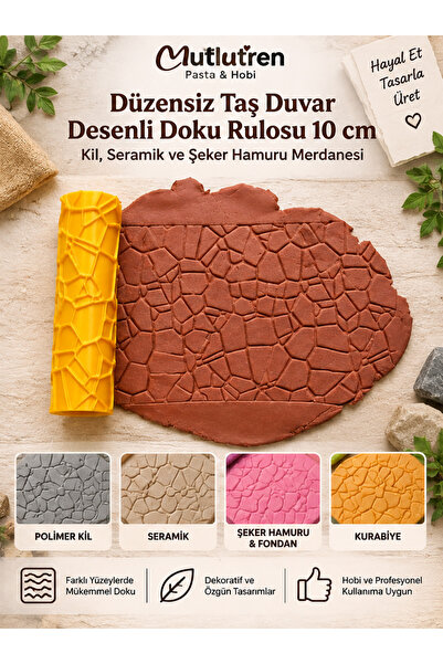 Genel Markalar Düzensiz Taş Duvar Desenli Doku Rulosu 10 cm – Kil, Seramik ve...