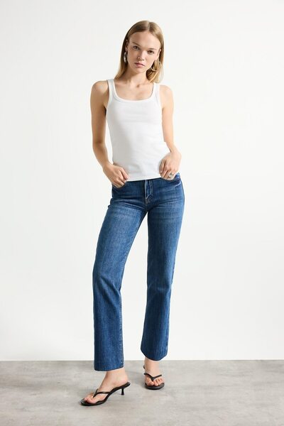 DeFacto 100% Cotton Slim Straight Regular Waist Trousers I3672Ax26Au