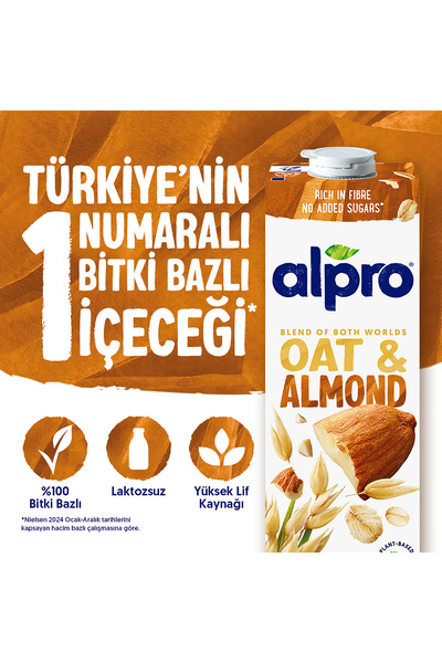 Alpro Yulaf Badem Sütü 1 L Vegan Laktozsuz Bitkisel Bazlı