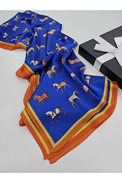 tomrisboutique Lüks Vual İpek Şal Hijab Fular Scarf Shawl Atlı Desen 70 x 180 CM