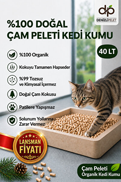 %100 Doğal Organik çam peleti kedi kumu katkısız 40 LT | Tozsuz çam kokulu