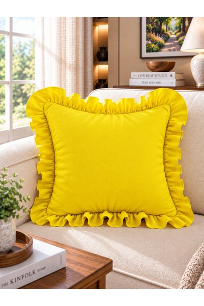 Decamor home İnci Vintage Ruffled Yellow Throw Pillow Cover 1 Piece