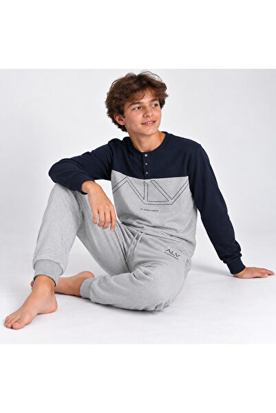 BONBON Young Men's Cotton Collared Buttoned Pocketed Gift Navy Blue - Gray Co...