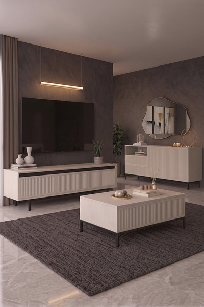 Yurupa Grand Seri 3'lü Salon Seti 160 cm TV Ünitesi Depolamalı Orta Sehpa Kon...