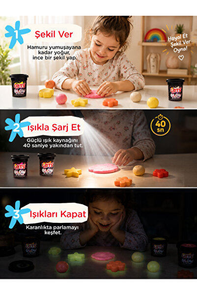 Lets 4 Renk Karanlıkta Parlayan Oyun Hamuru 440g