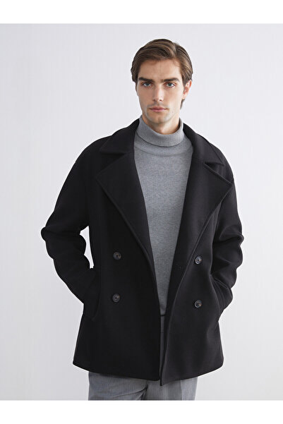 LC Waikiki Nevavm Farkıyla Lcw Vision Black Cashmere Plain Men's Cashmere Coat