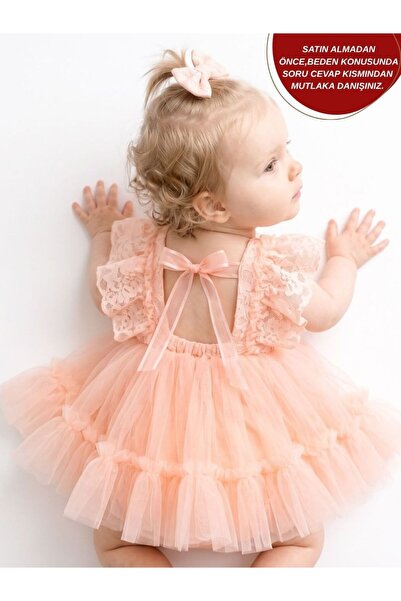 aysskids Juliet Tül Detaylı Özel Gün Bayramlık Kız Bebek Romper Elbise