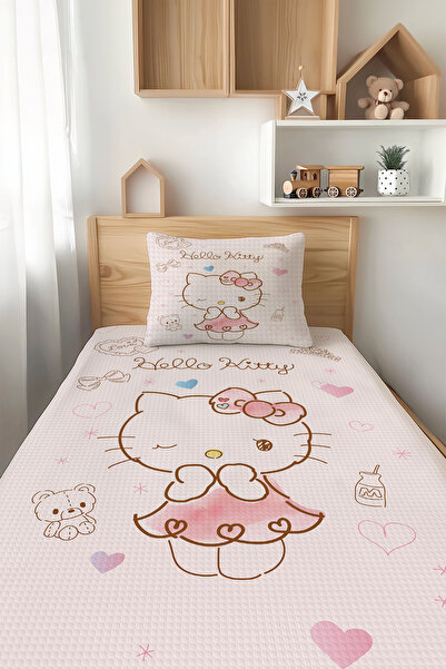 Şen Dekorasyon Hellokity Cartoon Character Patterned Children's Pique Set