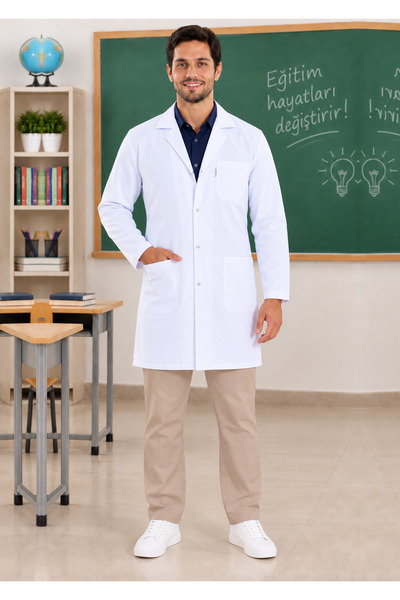 Alsancak Üniforma Men's White Long Sleeve Doctor and Teacher Coat