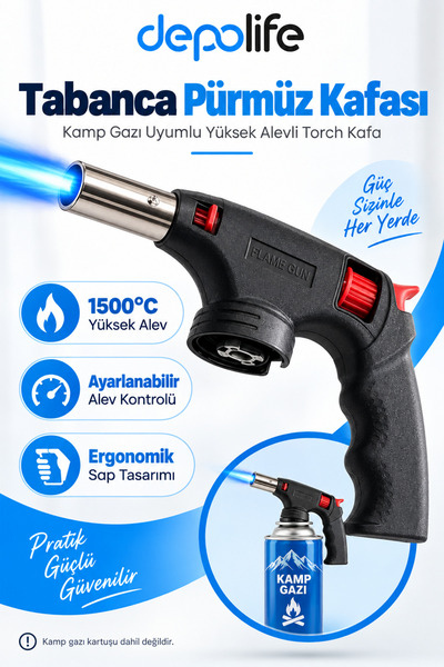 Depolife Tabanca Pürmüz Kafası Yüksek Alevli Torch Kafa 1500 Derce yüksek Ale...