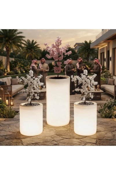 MYASEM STORE 3-Piece Set of Round Design Led Light Planting Pots for Indoor a...