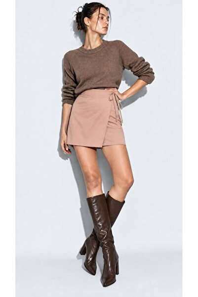 Eight Fashion Women's Brown Mink High Waist Zippered Asymmetrical Cotton Skir...
