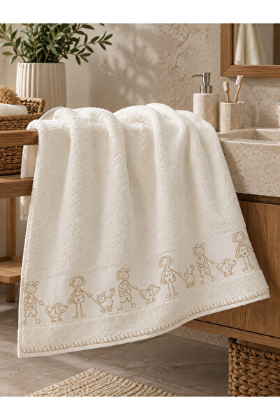 ERFAHOME Çocuk Desenli Krem Baskılı Banyo Havlusu 70x130