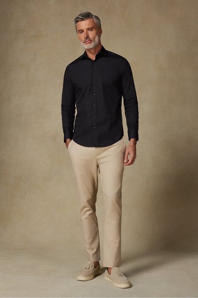 Abbate BB Club Oscar Poplin Kolay Ütülenebilir Pamuklu Slim Fit Siyah Klasik Yaka Erkek Düz Gömlek
