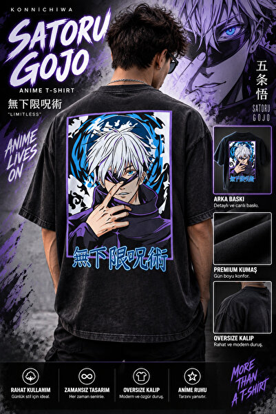 FG KONNİCHİWA Jujutsu Kaisen Anime Printed Unisex Black Tshirt Gojo Ryomen Su...