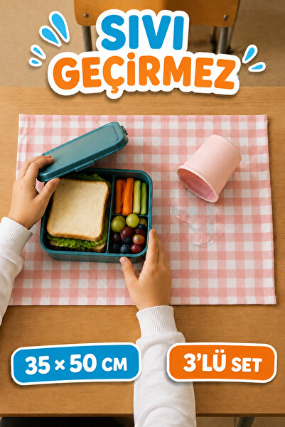 Soft Kare Leke Tutmaz ve Sıvı Geçirmez Beslenme Örtüsü 35×50 cm – İlkokul ve Anaokulu İçin 3’lü Set