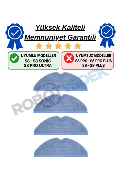 robotyedek Roborock S8 S8 Pro Ultra ( S8 PRO DEĞİL!) Uyumlu 4 Adet Mop Fiber ...