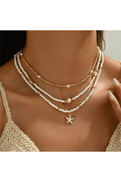 Choice YF4302-1 Bohemian Beach Rice Beads Imitation Shell Starfish Pendant Mu...