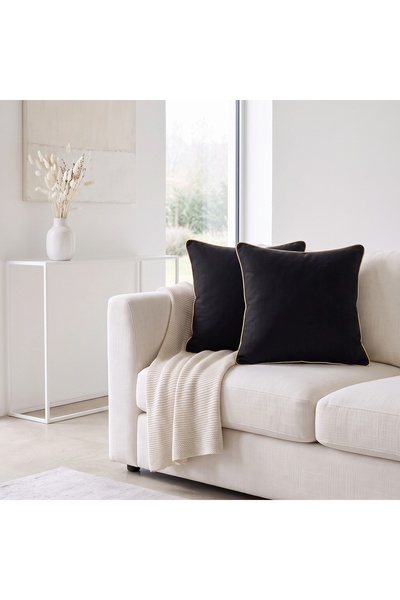 Bc Home طقم غطاء وسادة أسود مكون من قطعتين مع حواف ذهبية، مظهر مخملي، قطعتين ...