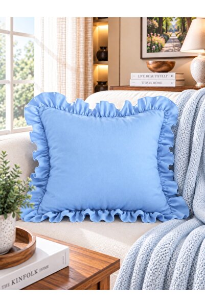 Decamor home İnci Vintage Μπλε Κάλυμμα Μαξιλαριού με Βολάν 1 τεμάχιο