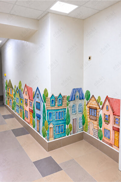 efekt reklam Watercolor City - Cute Houses Children's Room - Nursery - Kinder...
