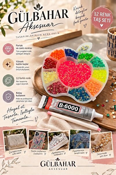 GÜLBAHAR Bedazzling Boncuk Set Elma Kutu, Taş Yapıştıcı+Cımbız+ Yapıştırma Ka...