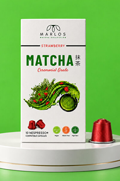 MARLOS Çilekli Matcha Çayı Kapsülü Nespresso Makine Uyumlu Kapsül 10'lu 18 G