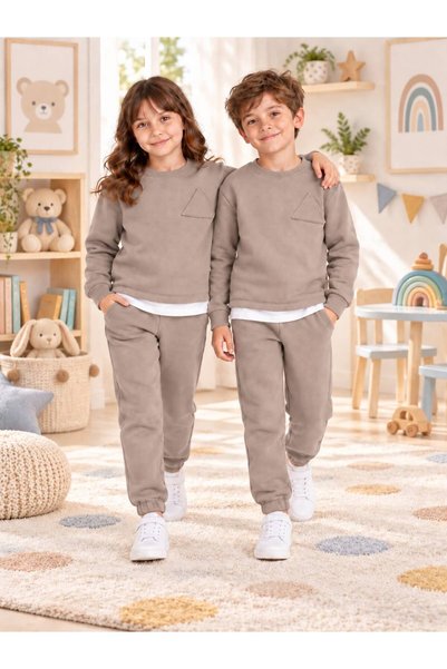 lorio kids Çocuk & Bebek Unisex Bisiklet Yaka Şardonlu Kışlık Sweatshırt Kreş Eşofman Takımı 3-8 YAŞ