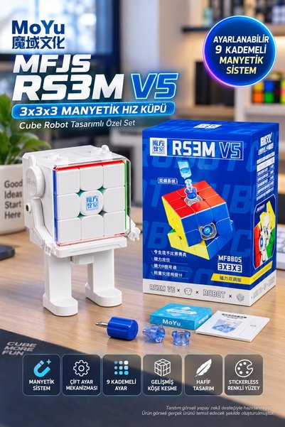 TOYFEST MoYu MFJS RS3M V5 3x3 Manyetik Hız Küpü Robot Standlı Çift Ayarlı Pro...