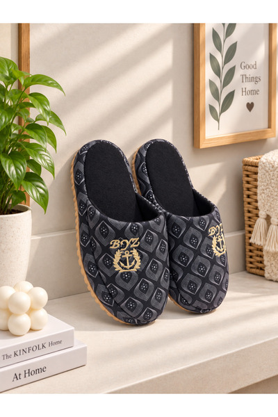 Moda Frato Prestij Embroidered Luxury Men's House Slippers Soundproof Wool In...