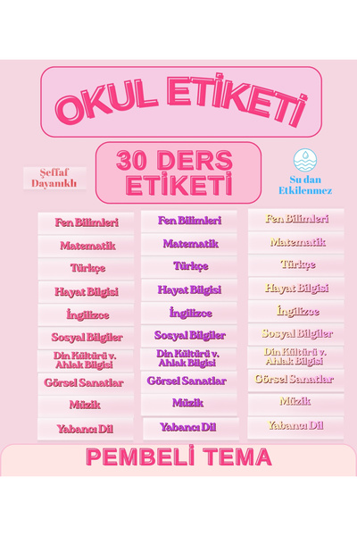Seçkin Trend Okul Ders Etiketi, 30 Adet 3 Farklı Renk, Şeffaf, Suya Dayanıklı...