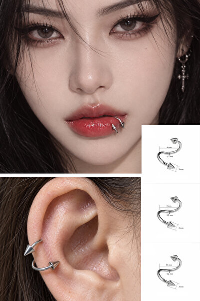 Cadının Dükkanı 3 mm Spike Çelik Spiral Halka Piercing – Tragus, Helix, Dudak...