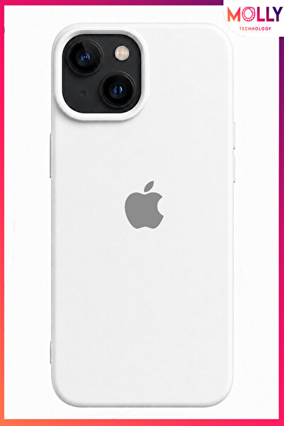Molly iPhone 13/14 İçin Beyaz Soft İçi Kadife Lansman Silikon Kılıf